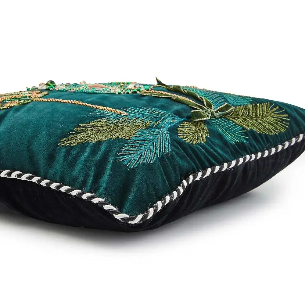 NEW MacKenzie-Childs Emerald Ornaments Beaded Throw Pillow 18x18